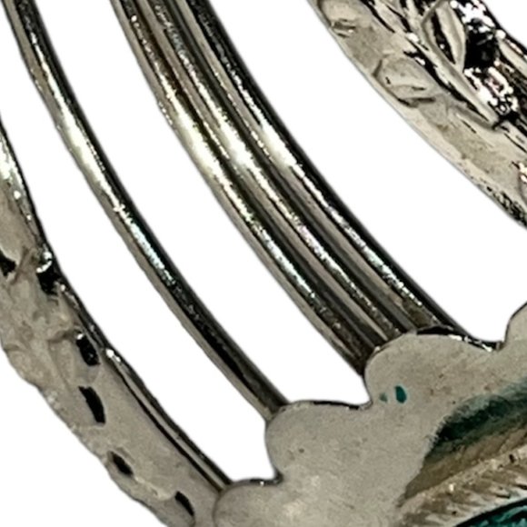 Vintage Egyptian Revival Blue Turquoise Scarab Silver Cuff - Picture 8 of 9